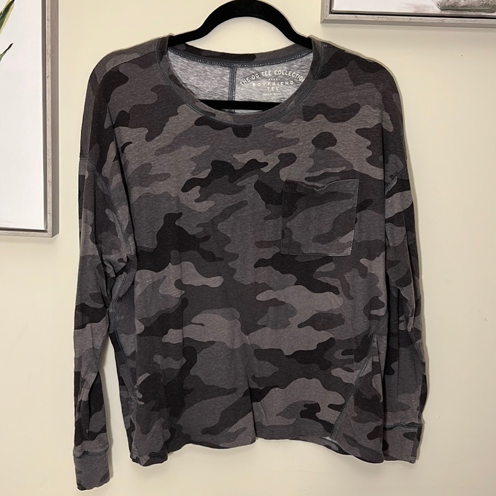 Gray Camouflage Long Sleeve Boyfriend Tee